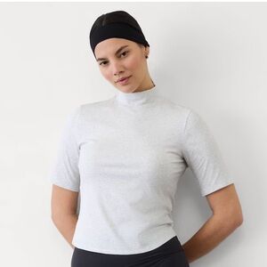 Athleta signature rib mock neck elbow sleeve tee